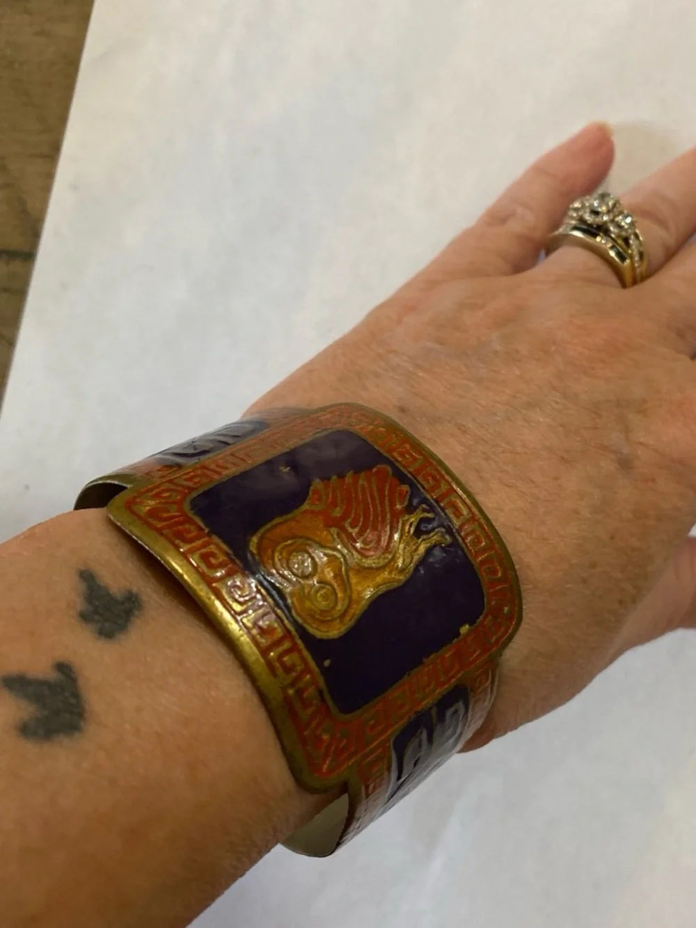 Vintage enamel copper cuff